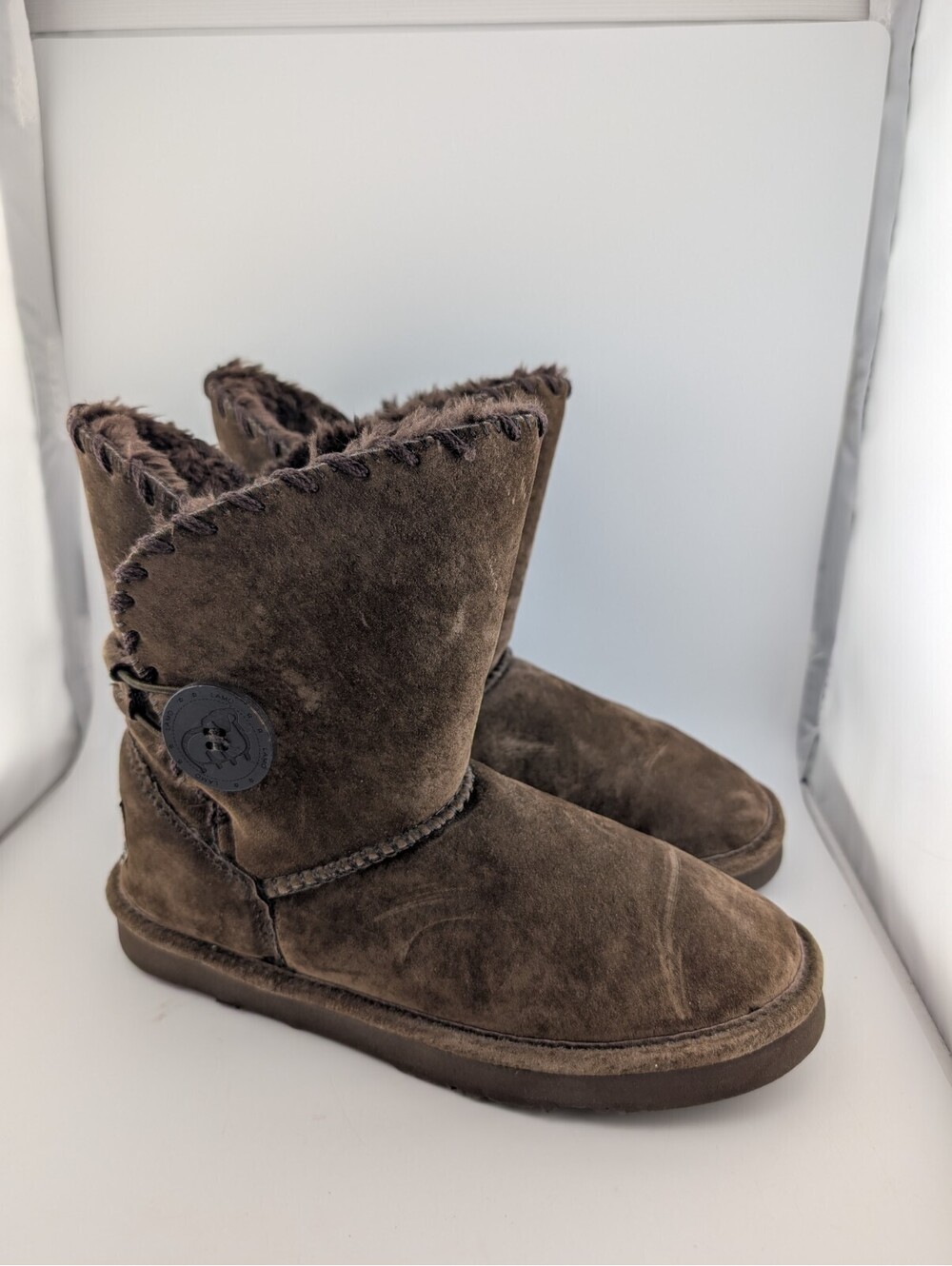 Lamo Size 6.5 Chocolate Brown Boots Size Button Mid Calf Winter 8" Women's